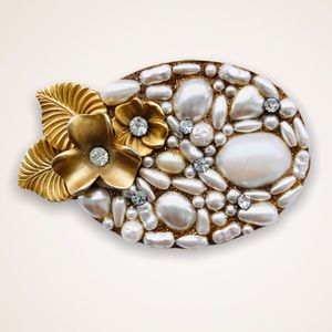 Cool backstory Vintage 80s faux pearl floral pin CBC memorabilia